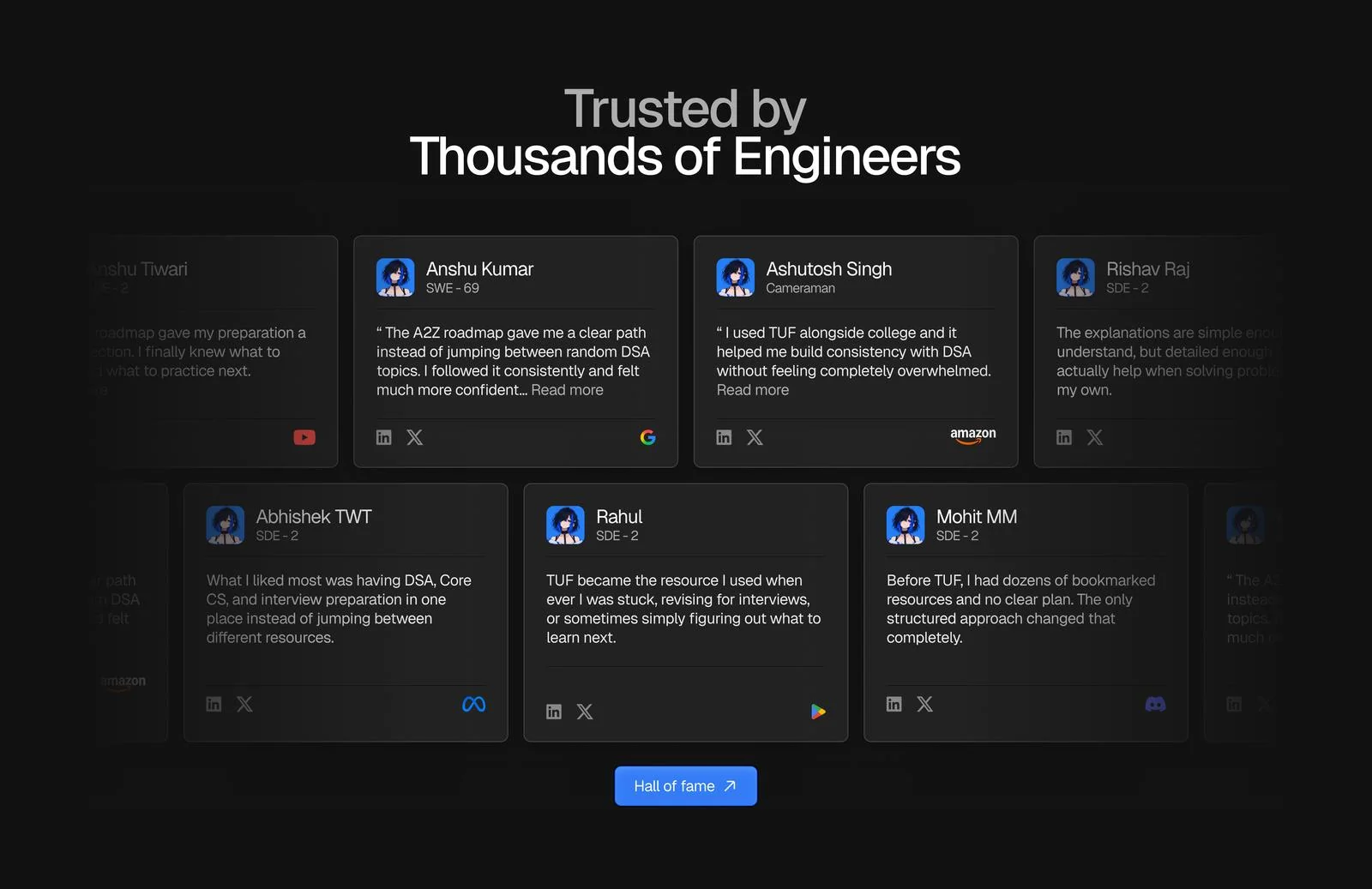 TakeUForward testimonials redesign